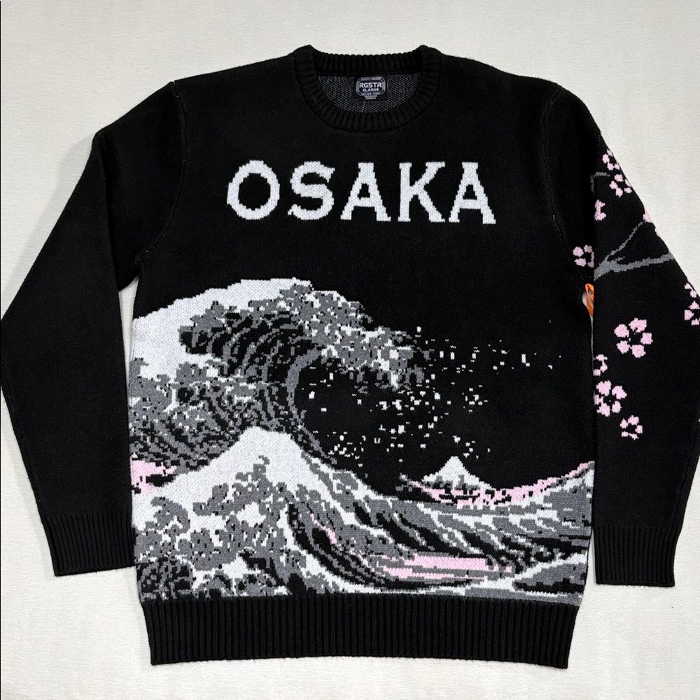 Japan- Osaka- Sakura -Ocean waves- Mount Fuji Knit sweater -Japanese Cherry Tree